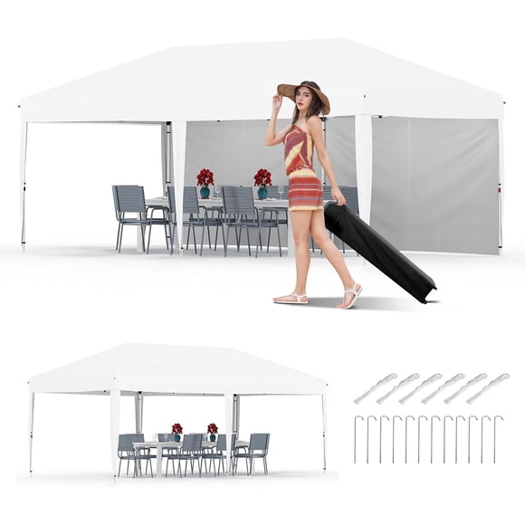 Twister.CK 10x20 Pop Up Canopy Tent Party Tent, Outdoor Event Protable Instant Shelter Canopy Gazebo with Sandbags and Carry Bag, White