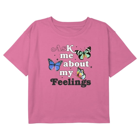 Girl's Lost Gods Ask About My Feelings Butterflies Graphic Cropped T-Shirt Light Pink X Small