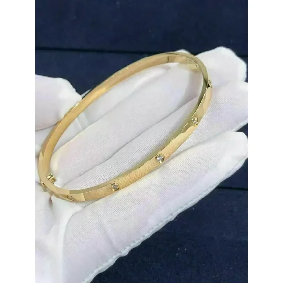 Women's Bangle Bracelet 3.90Ct Round Cut Lab Created Diamond 7"" Size 14K Yellow Gold Plated
