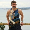 thumbnail image 6 of Gukieu Vintage Starry Sky Labrador A Print Men's Quick Dry Fitness Vest, Round Neck Sleeveless Fitness Bodybuilding Top-Small, 6 of 7