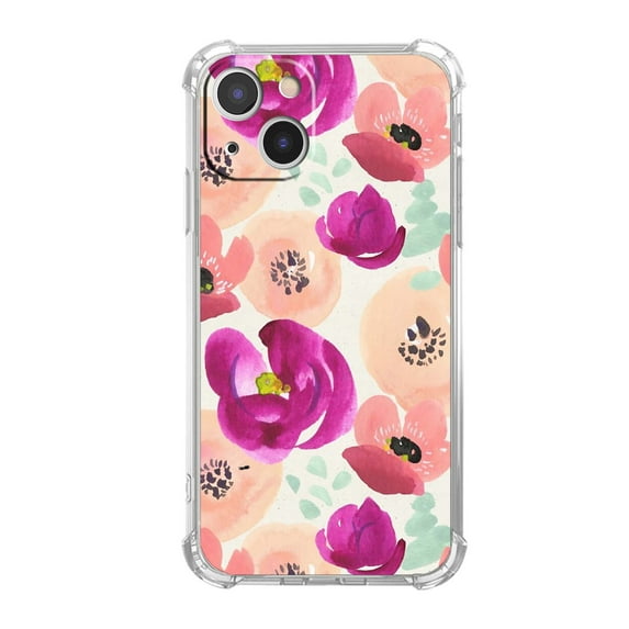 Pink Flower Case for iPhone 13 Mini,Aesthetic Colourful Floral Pattern Soft TPU Full Cover Case