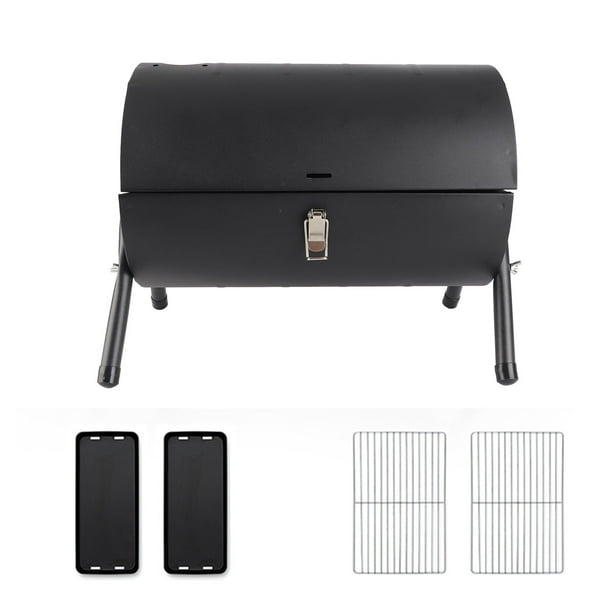 Parrilla de carbón portátil de metal de doble cara, sin humo, para camping, picnics, fiestas, color negro