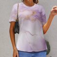 thumbnail image 6 of Marble Blue Greene Purple And Gold Stripes Womens Tops Women's Fashion Casual Short Sleeve Flower Print Round Neck Pullover Top Blouse, 6 of 6