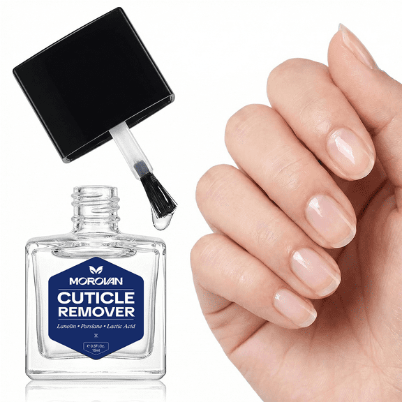 Morovan Cuticle Remover Liquid - No Tool or Cutting Moisturizing Softening Nail Care for Dry, Damaged Cuticles, 0.5 fl.oz