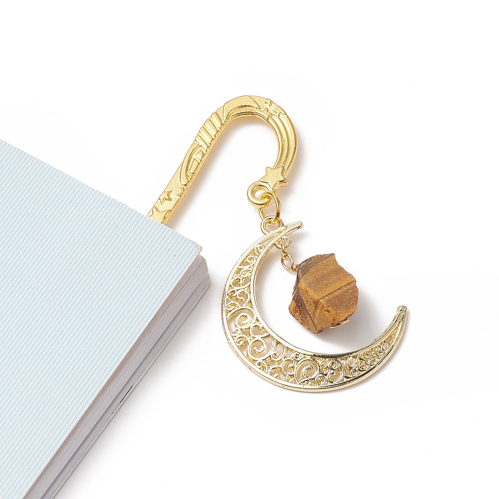 Natural Gemstone Bookmarks Alloy Hook Bookmark Moon Pendant Bookmark Golden 122mm
