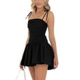 thumbnail image 2 of Gupgi Women Ruched Mini Dress Solid Color Spaghetti Tie Strap Slim Short Cami Dress, 2 of 5