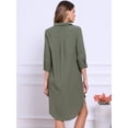thumbnail image 3 of DARING DIVA Button Down Shirt Collar 3/4 Sleeve Shirts Dress XS Army Green, 3 of 6