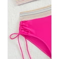 thumbnail image 6 of Women Tummy Control Swimsuits Color Block Two Piece Drawstring Bathing Suit Rose Red L, 6 of 7