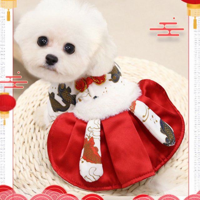 New Year Festive Pet Clothes Chinese Knot Button Soft Comfortable Cats Autumn Winter Style Skirt For Small Medium-sized Dogs