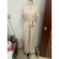 thumbnail image 5 of UPPADA Jumpsuits for Women Elegant Loose Short Sleeve Belted Wide Leg Pant Romper Crewneck Wedding Overalls formal Outfits Business Casual Outfits Khaki,M, 5 of 6