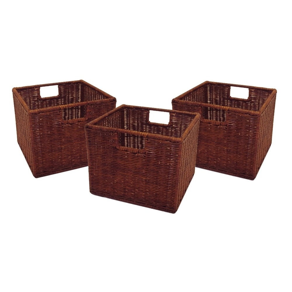 Narrow Rectangular Wicker Storage Basket - Antique Walnut Brown - Small / No Liner