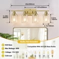 thumbnail image 6 of 4 Light Bathroom Light Fixtures, Brass Vanity Lights for Bathroom with Clear Glass Shades, Modern Bathroom Wall Sconces for Mirror Living Room Cabinet, 6 of 6