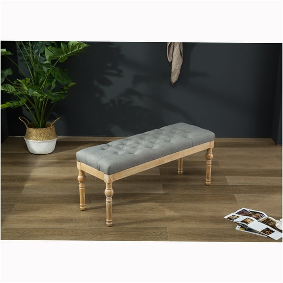 JERFIT Solid Wood Button Tufted Dining Bench Grey