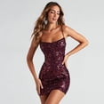 thumbnail image 2 of IDOPIP Women's Sparkly Sequins Bodycon Mini Dress Spaghetti Straps Floral Glitter Party Dress, 2 of 6