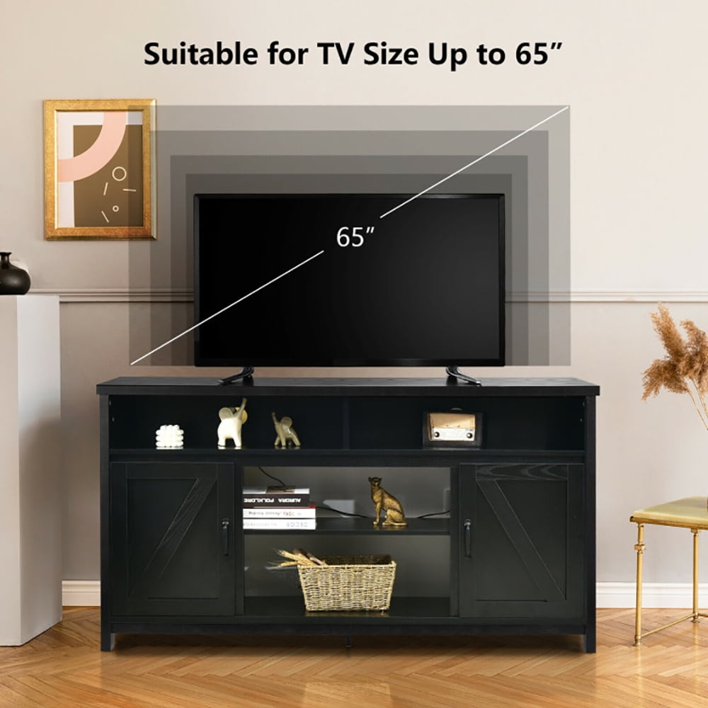Finihen TV Stand, TV Cabinet, 59 Inch TV Stand Media Center Console Cabinet with Barn Door for TV's 65 Inch, Media Entertainment Center with Storage, for Living Room, Bedroom, Black