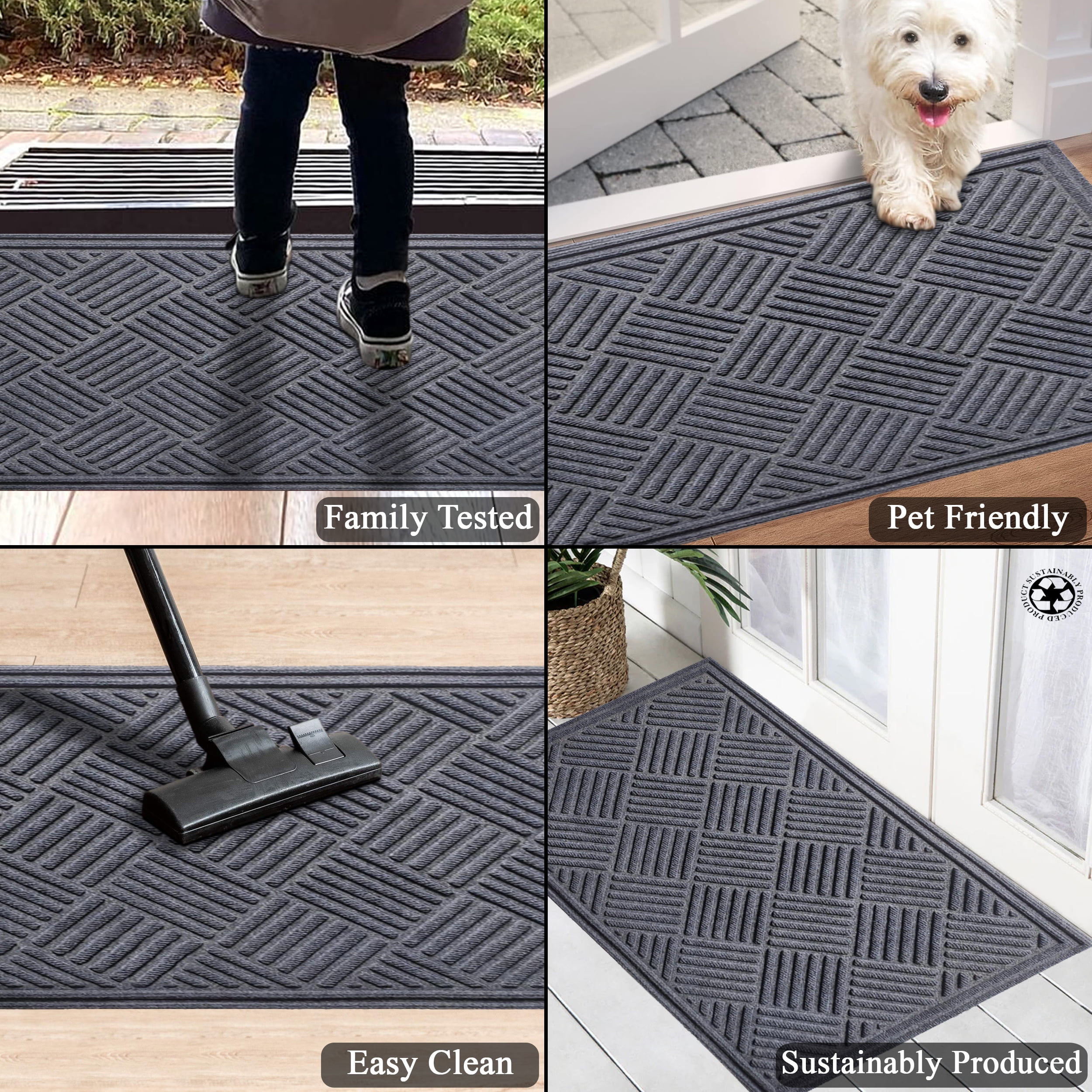 A1HC Indoor Outdoor Mat, Front and Back Entrance Welcome Mats, Large Front Door Patio Mats 24x36 Inches, Non-Slip Easy Clean Entrance Washable Large Size Doormats, Dark Grey