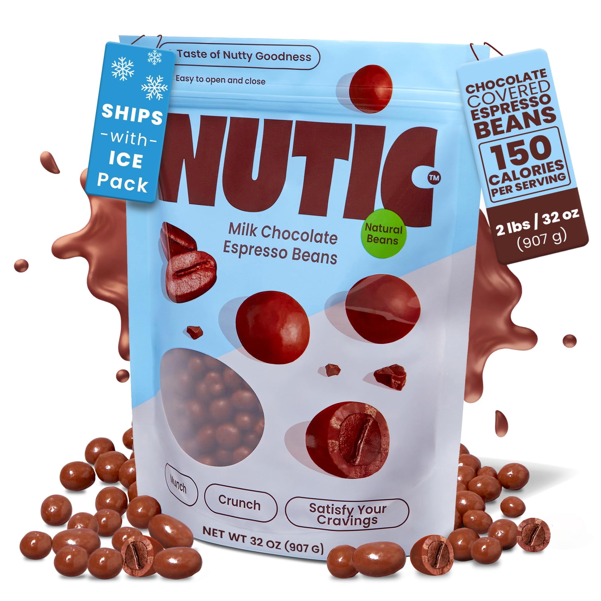 Nutic Gourmet Milk Chocolate Espresso Beans - 2LB, Roasted Coffee Beans Covered in Milk Chocolate - Bulk Chocolate Espresso Candy - Ideal for Snacking and Gifting - (Pack of 1)