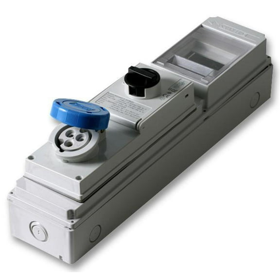 PRO POWER 16A 415V Switched Interlocked CEE Socket with RCD Compartment 3P N E