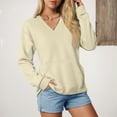 thumbnail image 2 of larppty V Neck Sweatshirt Women Pocket No Hood Oversized Pullover Casual Soft Long Sleeve Tops With Pockets Fall Fashion (Beige, S), 2 of 7