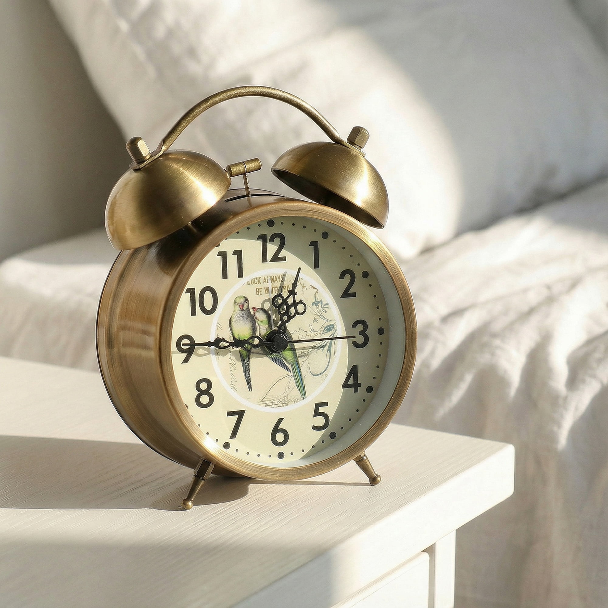 Unique Bargains Vintage Mechanical Alarm Clock Bird Pattern 4.6"L x 2.2"W x 6.1"H