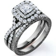 thumbnail image 1 of Anillo de bodas JeenMata de moissanita cuadrada de 1,25 ct con doble halo trenzado y pavé gótico de inspiración vintage, chapado en oro negro, 1 of 6