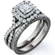 thumbnail image 1 of Anillo de bodas JeenMata de moissanita cuadrada de 1,25 ct con doble halo trenzado y pavé gótico de inspiración vintage, chapado en oro negro, 1 of 6