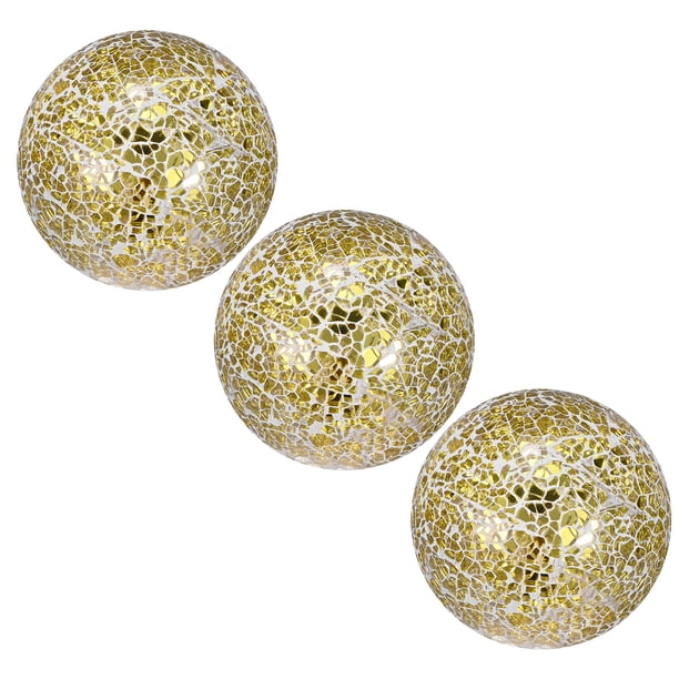 Uxcell Bola Decorativa para Cuencos, 4 Pulgadas, Rellenos Decorativos de Vidrio Mosaico Dorado