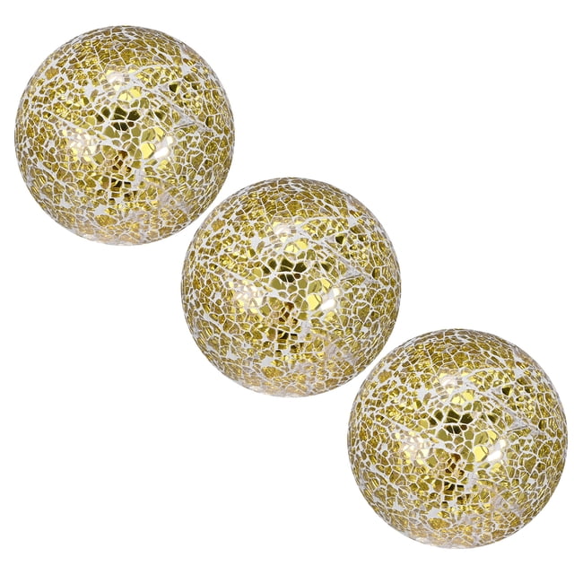 Uxcell Bola Decorativa para Cuencos, 4 Pulgadas, Rellenos Decorativos de Vidrio Mosaico Dorado