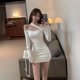thumbnail image 3 of Vestido Sexy de un hombro para mujer, ropa de manga larga con cuello Halter y cordones, Color negro liso, 2023, 3 of 4