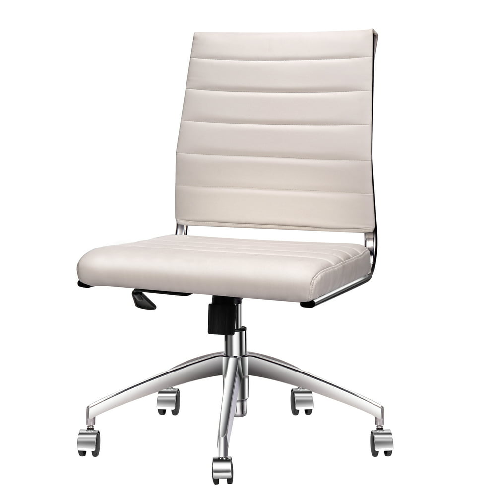 LUXMOD Armless Office Chair with Mid Back, White Adjustable Swivel ...