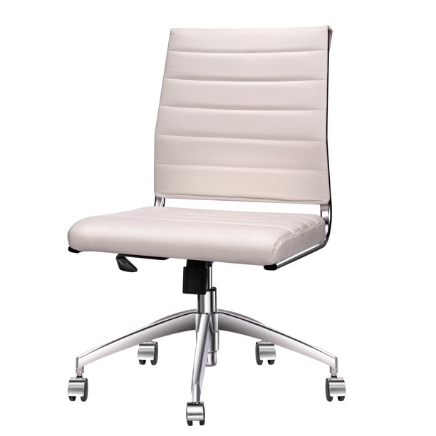 LUXMOD Armless Office Chair with Mid Back, White Adjustable Swivel