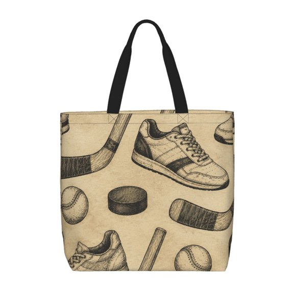 Retro Sports Essentials Vintage Ink Tote Bag Reusable Shoulder Handbag Top Handle Purse for Shopping Work
