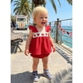 thumbnail image 2 of BemeyourBBs Newborn Baby Girls Summer Clothes Cute Infant Baby Girl Strawberry Outfits Strawberry Embroidery Flutter Sleeves Babydoll Shirt Tops and Elastic Ruffles Shorts Set, 2 of 9