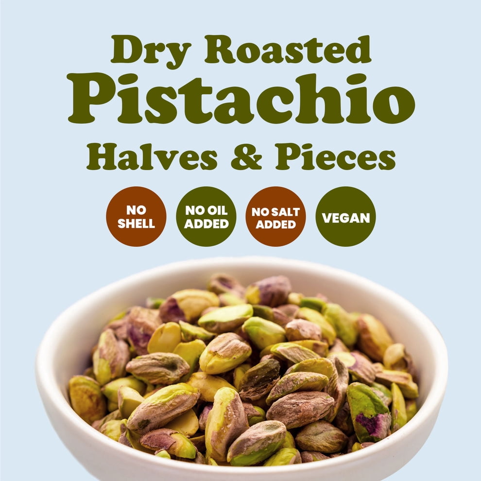 Dry Roasted Pistachio Halves and Pieces, 1 Pound – Unsalted. No Shell. Keto, Paleo Friendly Snack. Kosher. Vegan. Nuts in Bulk.