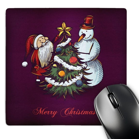 3dRose, Cute Snowman With Santa Claus and Christmas Tree With The Words Merry Christmas, MousePad