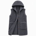 thumbnail image 4 of Mifsaly Womens Sherpa Fleece Vest Hooded Longline Sleeveless Jacket Button Front Fuzzy Warm Casual Outerwear for Fall Winter Travel Layering Everyday Dark Gray,M, 4 of 5
