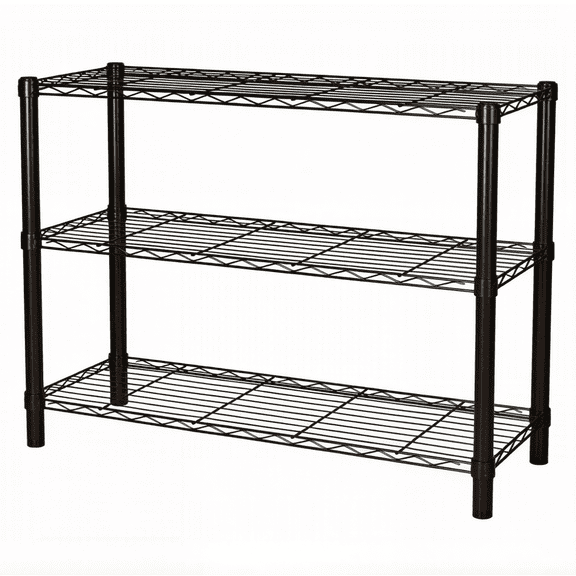 Standing Shelving Units, 36" W x 14" D x 32" H Metal Storage Shelves, Adjustable Carbon Steel Wire Shelving Rack Display Shelf for Garage Bathroom Kitchen Home Office (3-Tiers, Black)