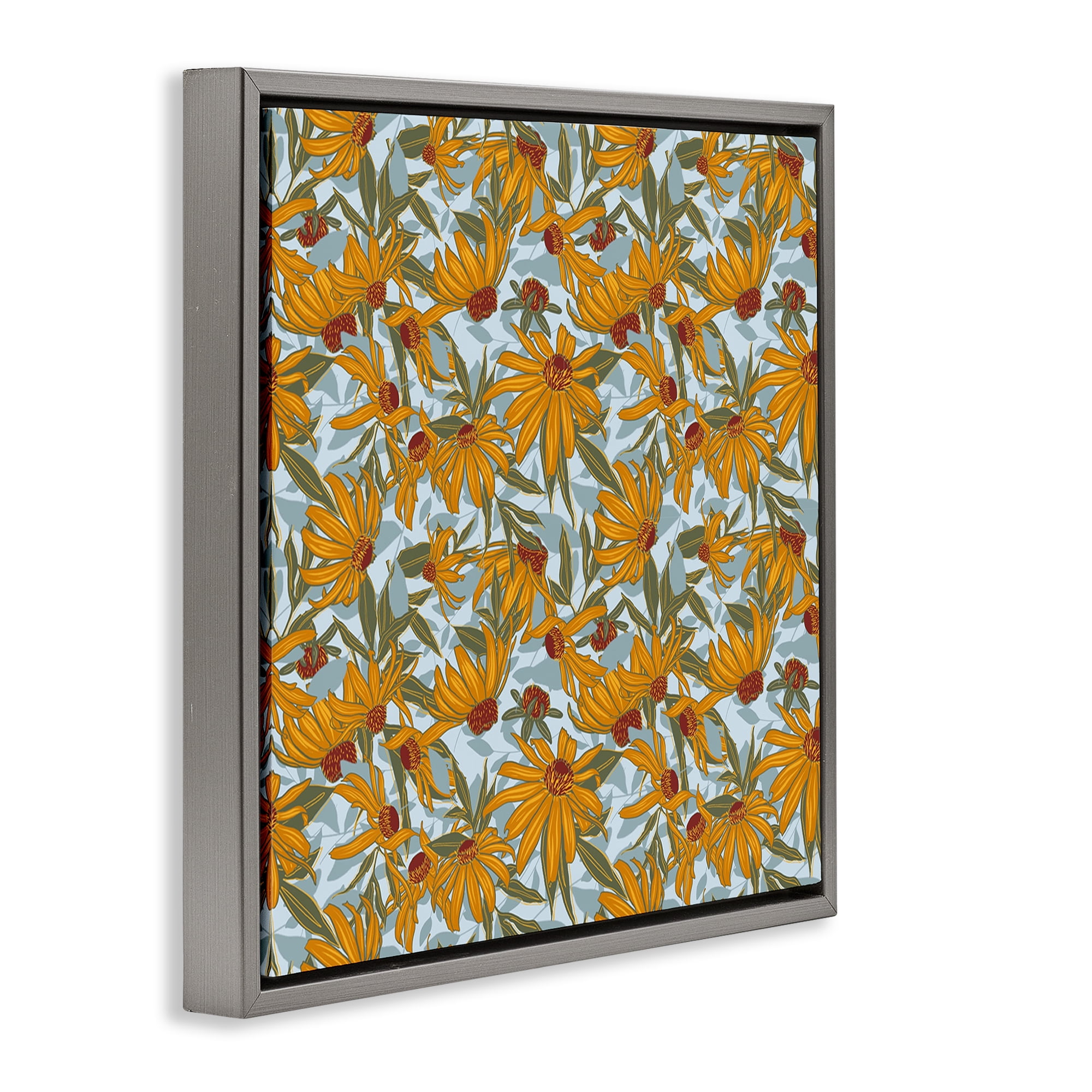 Stupell Industries Black Eyed Susan Pattern Plants & Flowers Painting Gray Floater Framed Canvas Art Print Wall Art, 25 x 25