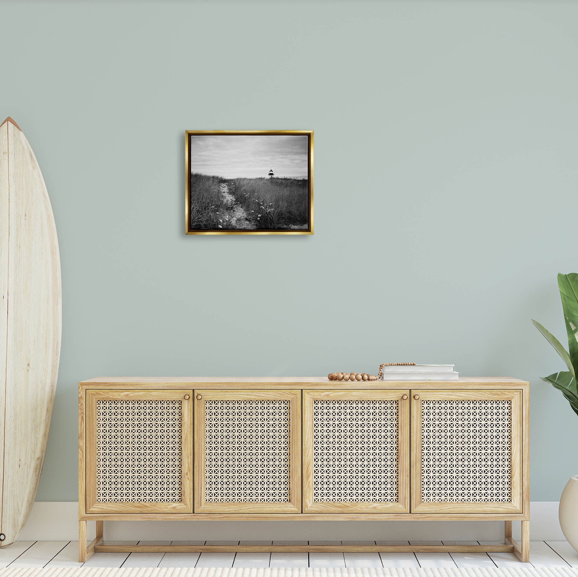 Stupell Industries Nantucket Light Distant Lighthouse Photograph Metallic Gold Floating Framed Canvas Print Wall Art, Design by Aledanda