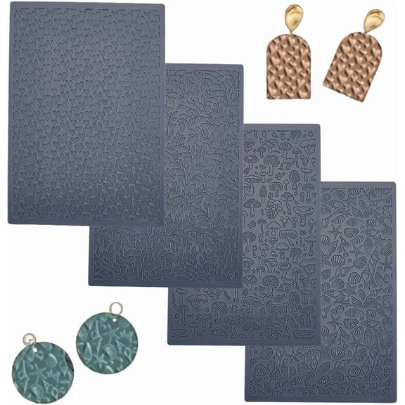 4pcs Polymer Clay Texture Sheets Set Texture Sheets Polymer Clay Works with Polymer Clay Cutter Effect as Polymer Clay Texture Roller Heart for DIY Clay Making