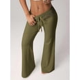 thumbnail image 5 of Women Hollow Lace Waist Drawstring Low Rise Flare Pants Green S, 5 of 9