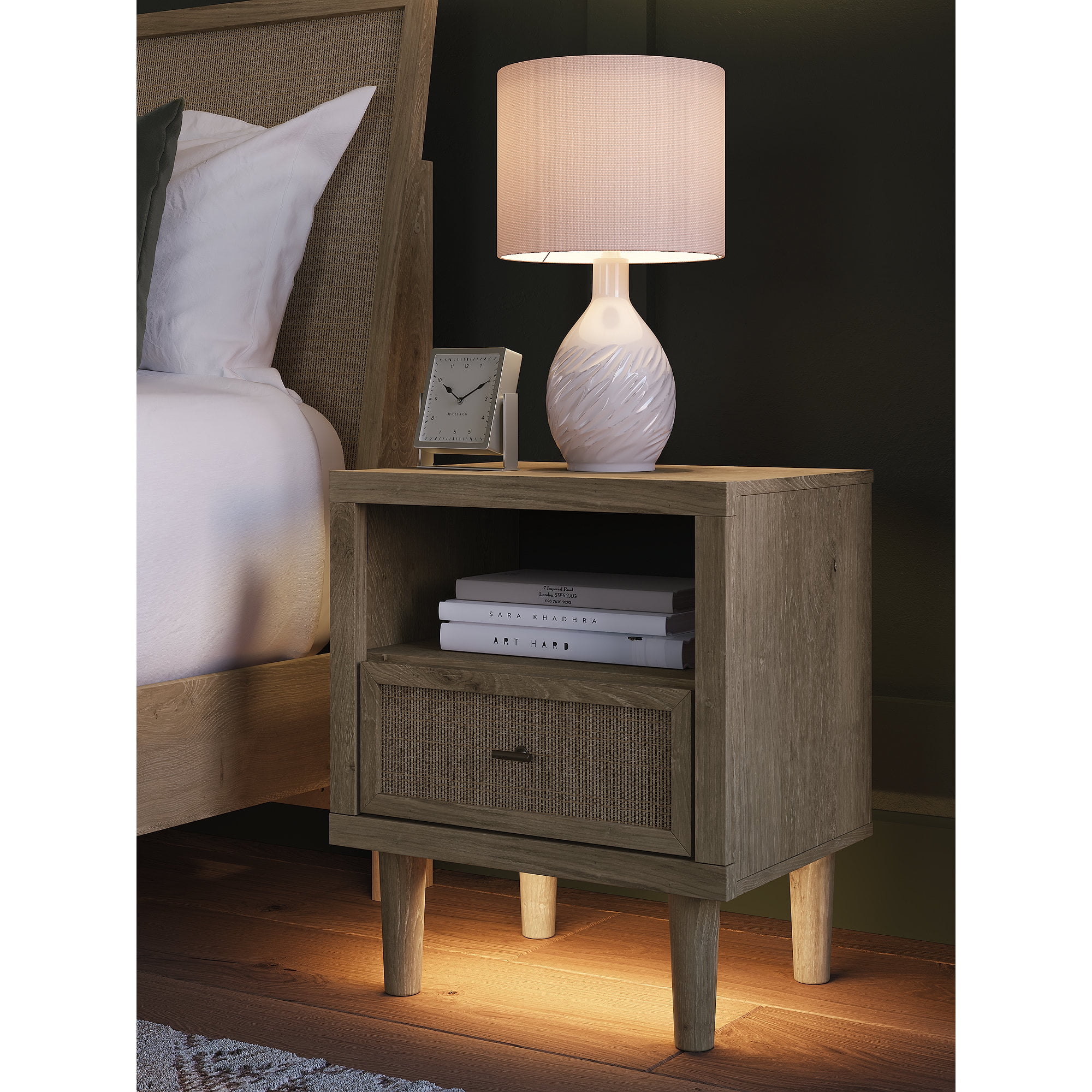 Signature Design by Ashley Cielden Modern Nightstand with USB Charging, Two-Tone Brown