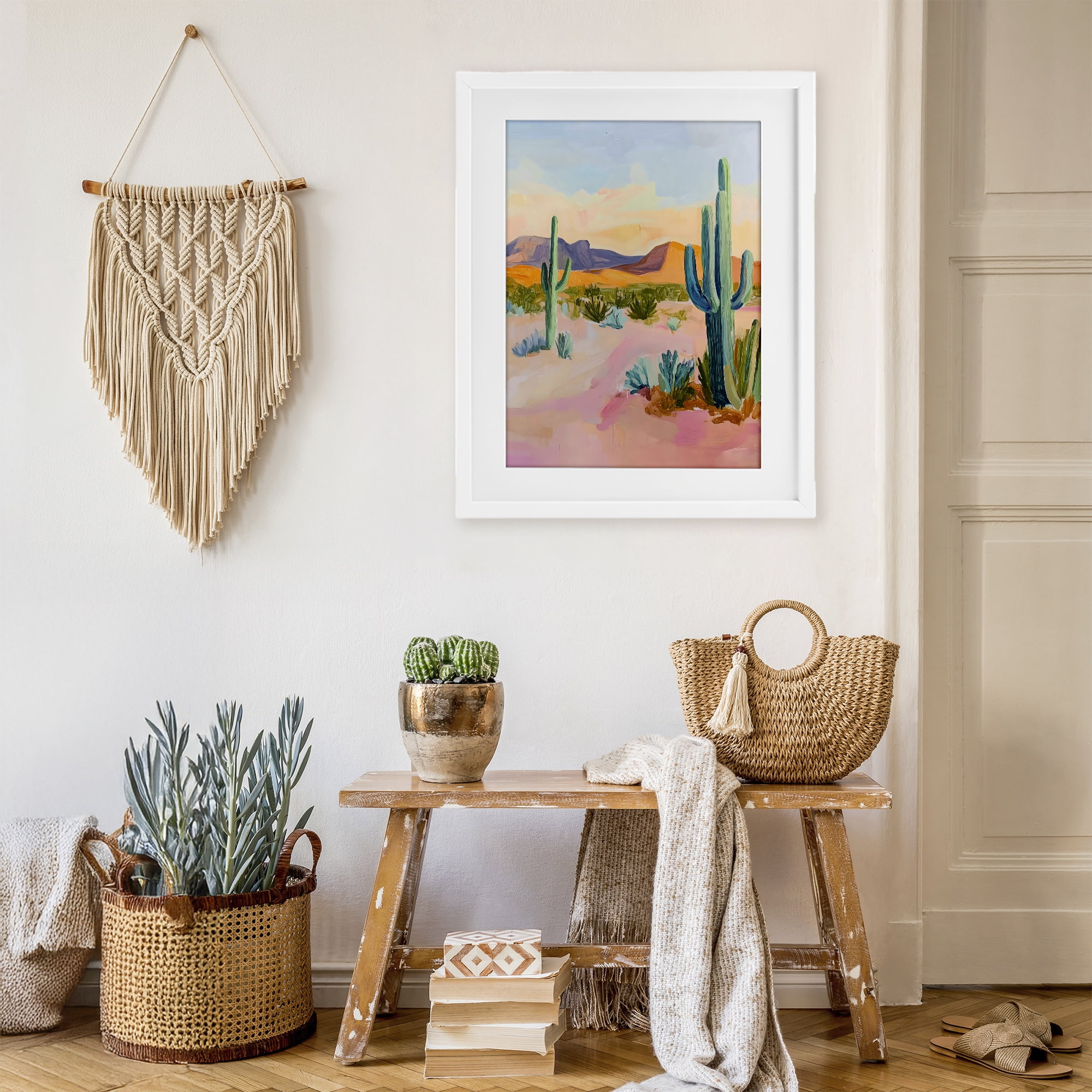 Stupell Industries Cactus Desert with Soft Sunset White Framed Print Under Glass, design by The Prints Vibe