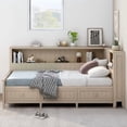 thumbnail image 2 of Twin Size Wood Daybed with Storage, Farmhouse Style Day Bed with Shelves and 3 Drawers, Antique White, Space Saving Bed Frame, No Box Spring Needed, 2 of 10
