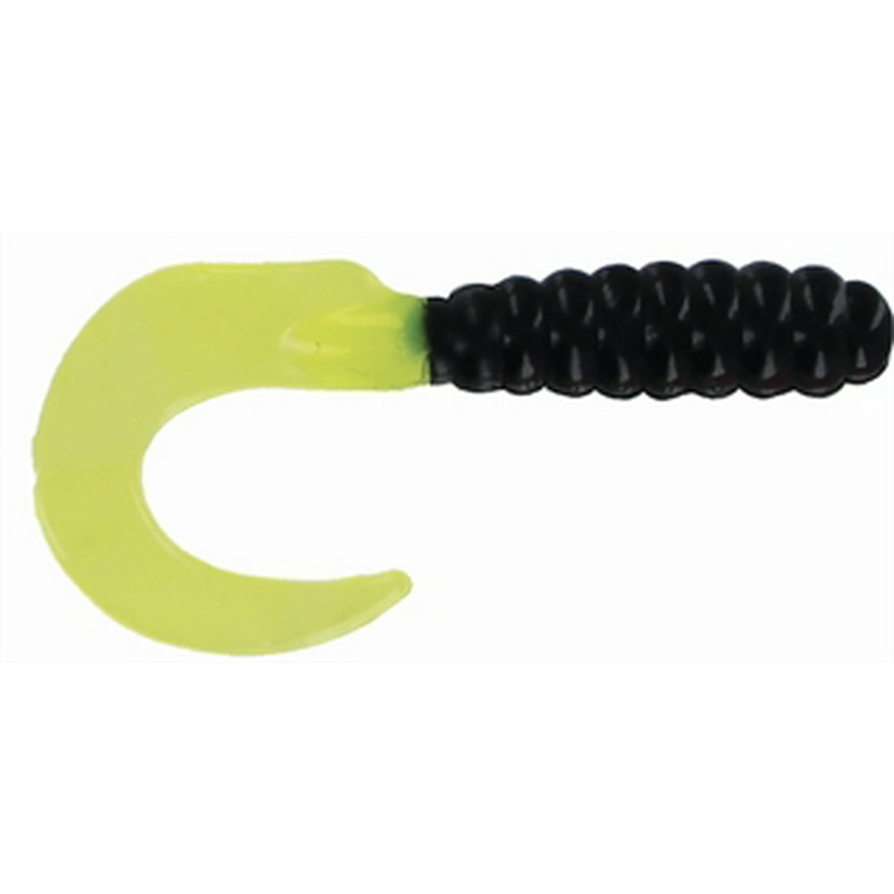 Big Bite Baits CTG216 2" Curl Tail Grub Black/Chartreuse 10Pk Lure