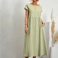 thumbnail image 4 of Womens Long Kaftan Dress Casual Loose Sundress Cotton Linen Dress with Pockets Short Sleeve Neck Baggy Dress, 4 of 9