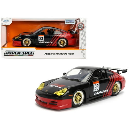 Porsche 911 GT3 RS (996) #33 "ADVAN" Black and Red "Hyper-Spec" Series 1/24 Diecast Model Car by Jada