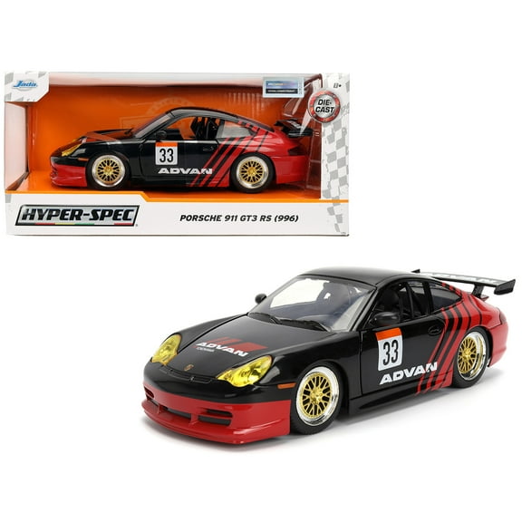Porsche 911 GT3 RS (996) #33 "ADVAN" Black and Red "Hyper-Spec" Series 1/24 Diecast Model Car by Jada