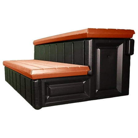 Confer 36" Long Deluxe Plastic 2 Stair Patio Deck Outdoor Non Skid Spa Steps, Snap Installation, Redwood/Black