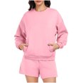 thumbnail image 4 of Diufon Womens 2pc Sweatsuits Long Sleeve Pullover Tops Casual Shorts Tracksuits with Pockets, 4 of 7